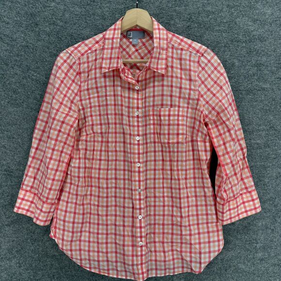 Unbranded Shirt Women M Medium Pink Plaid Button Up Collared Long Sleeve Cotton - Picture 1 of 7